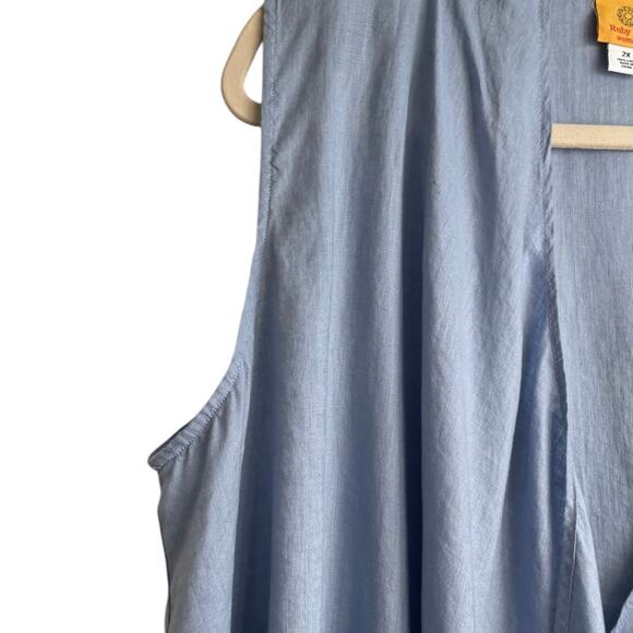 Ruby Rd Woman Vest Top 2X Blue Linen Crochet Trim Open Front Beachy Boho Cowgirl - Picture 6 of 10